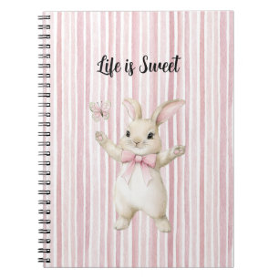 Carnet Lapin Papillon Blush Rayures Roses