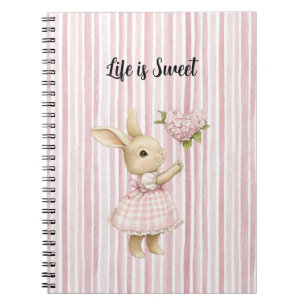 Carnet Lapin Rouge Clair Cœur Fleurs Ballon Rayures