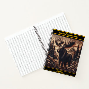 Carnet L'art du relief d'orignal en bois foncé avec la na