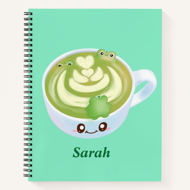 Carnet Latte De Thé Vert Matcha Chaud Avec Cute Frogs (Devant)