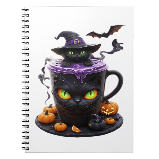 Carnet Latte d'Halloween Chat Sorcière - Café Déplaisant  (Devant)