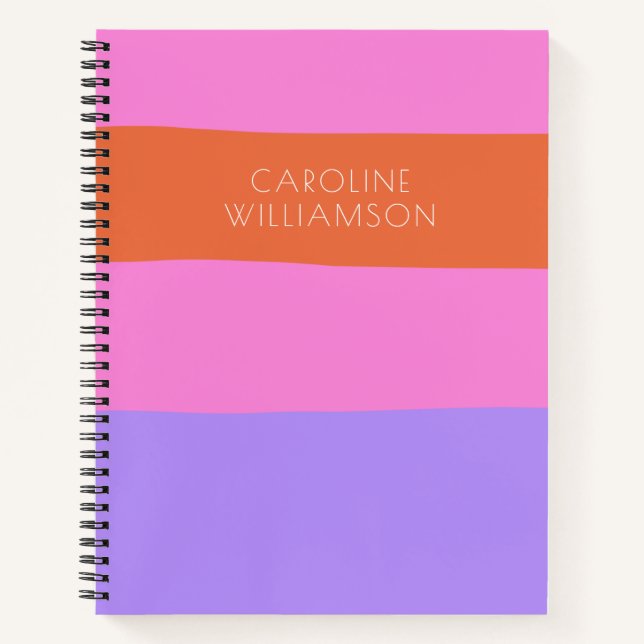 Carnet Lavande rose orange Large bandes Personnalisées (Devant)