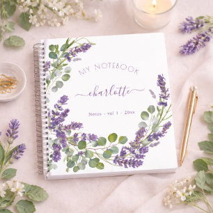 Carnet Lavande violet eucalyptus floral script