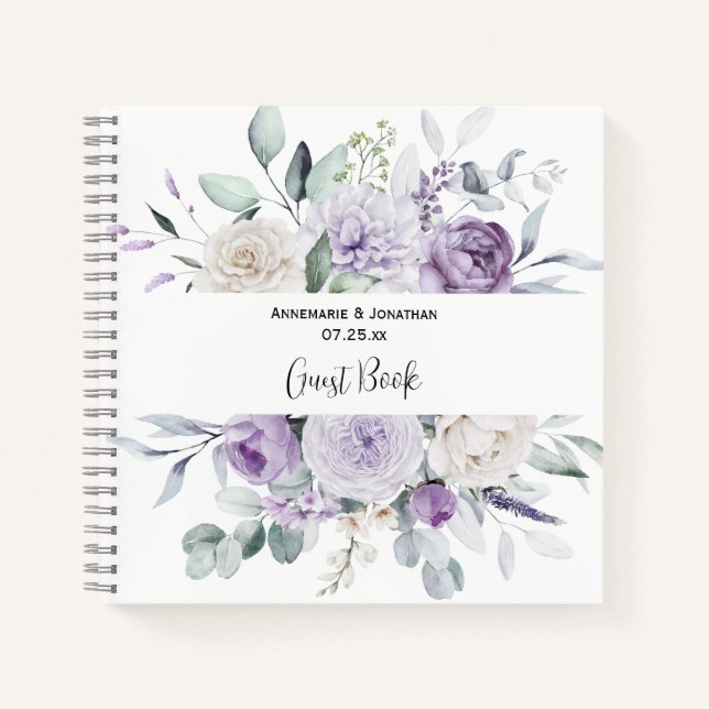 Carnet Lavender Peony et White Roses Mariage Boo d'invité (Devant)