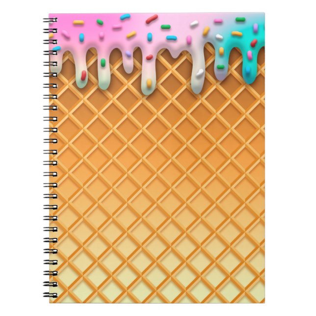 Carnet Lavette de crème glacée rose cône avec arroses (Devant)