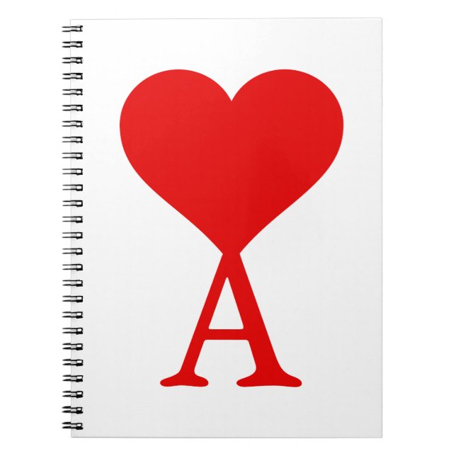 Carnet Le A initial avec un grand coeur rouge (Devant)
