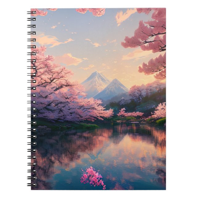 Carnet Le lac entouré de cerisiers en fleurs (Devant)
