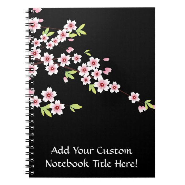 Carnet Le Sakura noir aux fleurs de cerisiers roses et ve (Devant)