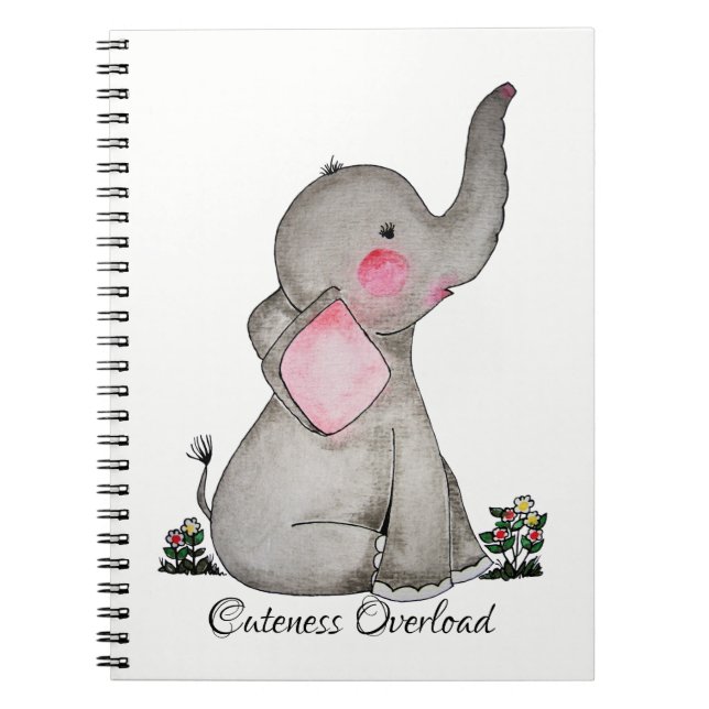 Carnet L'éléphant mignon de bébé d'aquarelle avec (Devant)