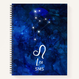 Carnet Leo Zodiac Constellation bleu foncé Galaxie Monogr