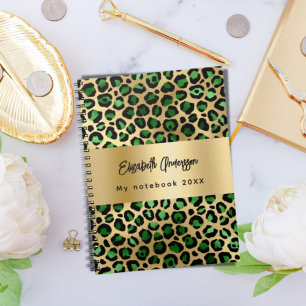 Carnet Leopard motif émeraude vert nom or