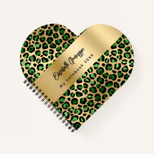 Carnet Leopard motif émeraude verte école de filles (Devant)
