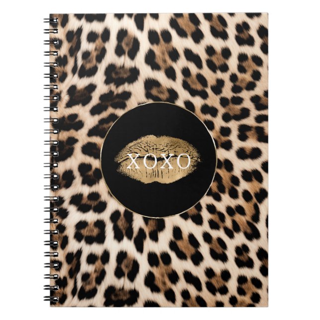 Carnet Leopard Print Gold Lips XOXO (Devant)