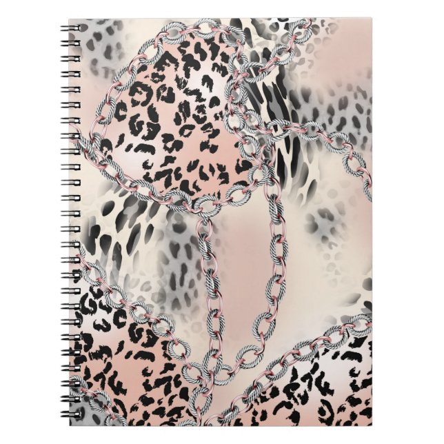 Carnet Léopard textile : Motif à chaîne florale. (Devant)