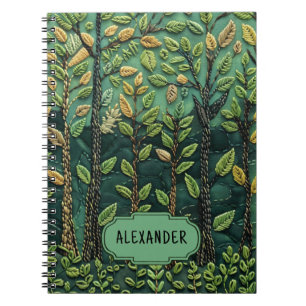 Carnet Les arbres forestiers verts brodés