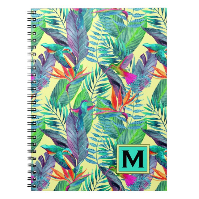 Carnet Les colibris d'aquarelle | ajoutent votre initiale (Devant)