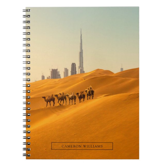 Carnet Les déserts | Vue Skyline de Dubaï avec chameaux (Devant)