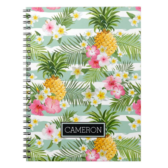 Carnet Les fleurs et les rayures de Teal d'ananas | (Devant)