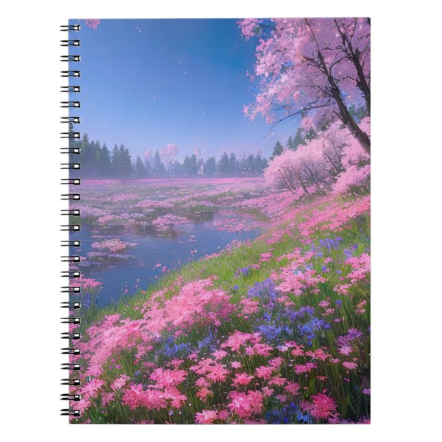 Carnet Les fleurs roses captivantes d'un charmant marais (Devant)