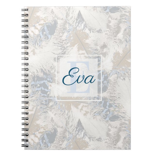 Carnet les plumes de hibou sont gris beige bleu oiseau bo (Devant)