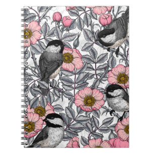 Carnet Les poulets dans la nature rose, rose et gris