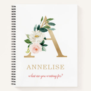 Carnet Lettre A dorée en monogramme Devise ou citation
