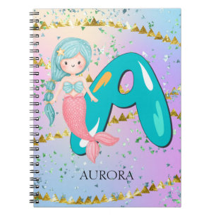 Carnet Lettre A Monogramme Aquarelle mignonne Sirène