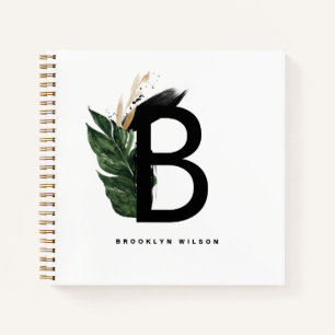 Carnet Lettre B Monogram Gold Foil Tropical Personnalisé