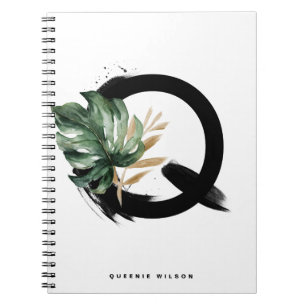 Carnet Lettre Boho Q Monogramme Feuille de Monstère Tropi