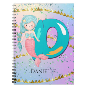 Carnet Lettre D Monogramme Aquarelle mignonne Sirène
