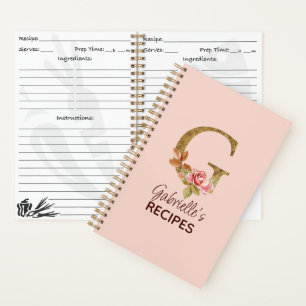 Carnet Lettre de nom personnalisé G Or Blush Roses Recett