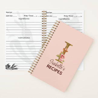 Carnet Lettre de nom personnalisée I Or Blush Roses roses