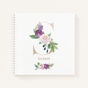 Carnet LETTRE D'HUILE D'OR Floral Violet S Monogramme