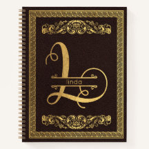 Lettre d'or L & Nom sur le cuir Brown Monogramme