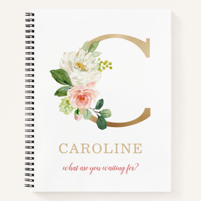 Carnet Lettre d'or Monogramme C | Moto ou devis floraux (Devant)