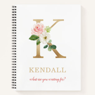 Carnet Lettre d'or monogramme K   Moto ou devis floraux