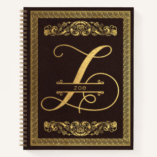 Carnet Lettre d'or Z & Nom sur le cuir Brown Monogramme