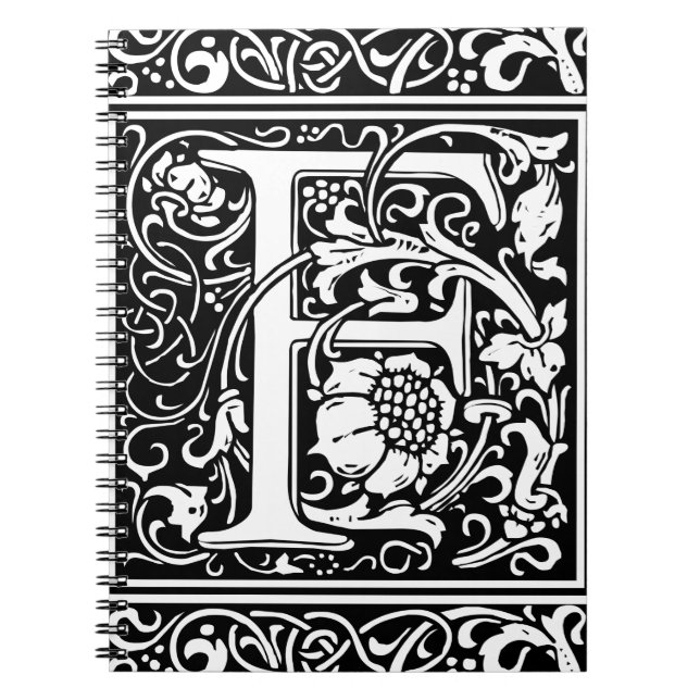 Carnet Lettre F Monogramme médiéval Art Nouveau (Devant)