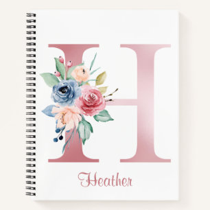 Carnet LETTRE Faux Pink Foil H Blush Monogramme Floral