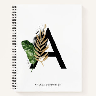Carnet LETTRE Feuille Tropicale Faux Gold Foil A Monogram