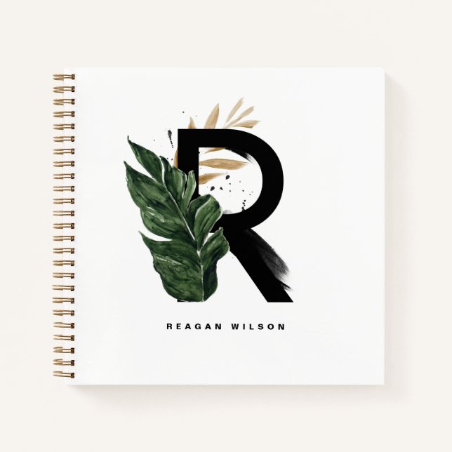 Carnet Lettre Feuille tropicale R Monogramme Personnalisé (Devant)