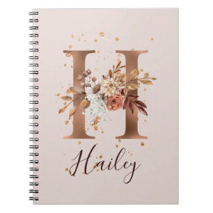 Carnet LETTRE FLEURIÈRE H automne cuivre