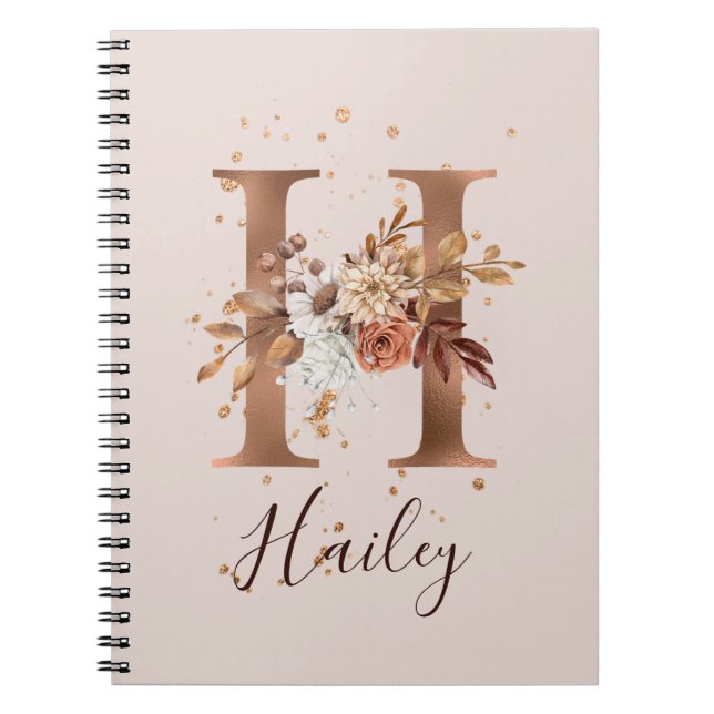 Carnet LETTRE FLEURIÈRE H automne cuivre (Devant)