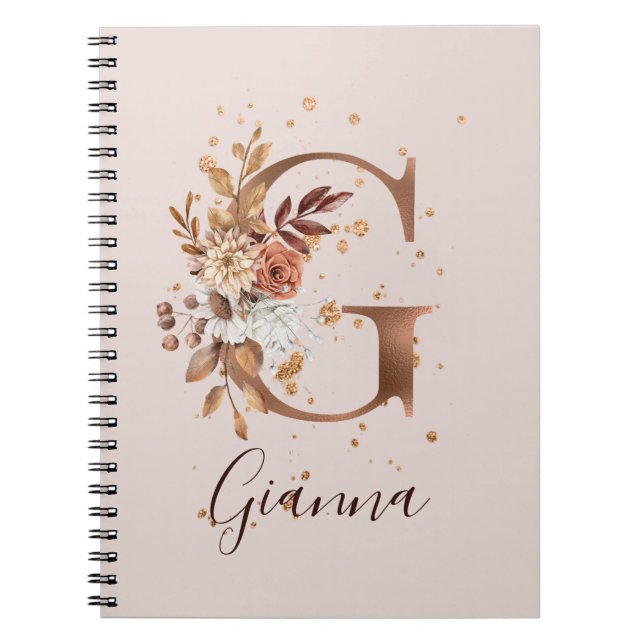 Carnet LETTRE Florale D'Automne Cuivre G Fleurs D'Automne (Devant)