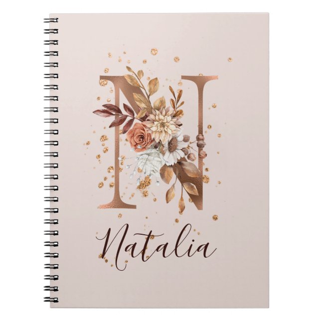 Carnet LETTRE Florale D'Automne Cuivre N Fleurs D'Automne (Devant)