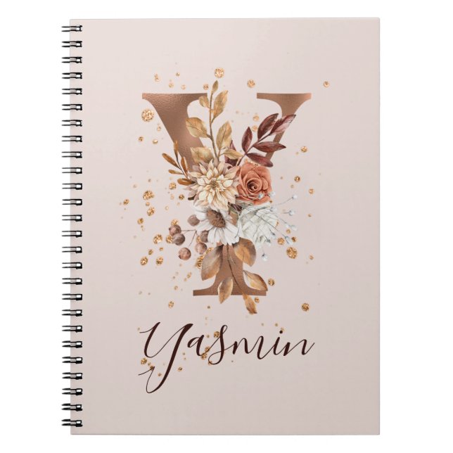 Carnet LETTRE Florale D'Automne Cuivre Y Fleurs D'Automne (Devant)