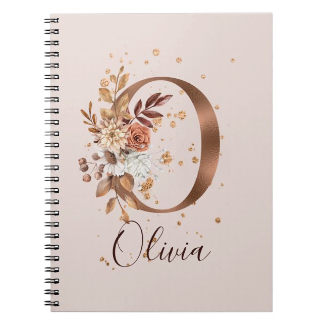 Carnet Lettre Florale D'Automne De Cuivre O Fleurs D'Auto (Devant)