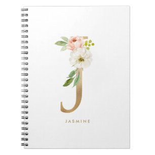 Carnet LETTRE Florale J MONO JOLIE FAUX OR