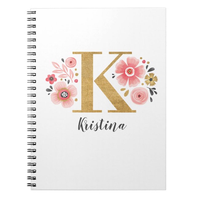 Carnet LETTRE Florale K MONOGRAPHIQUE ROSE Fille (Devant)