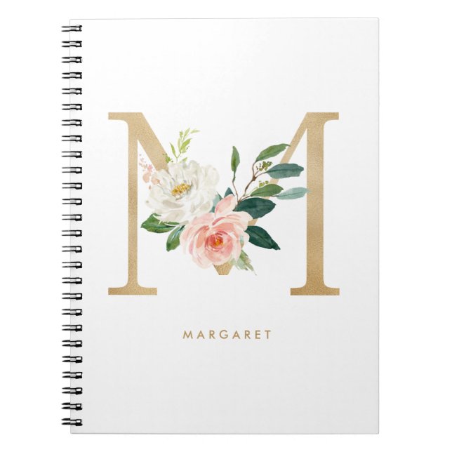 Carnet LETTRE Florale M Monogramme Pretty Faux Gold Faux (Devant)